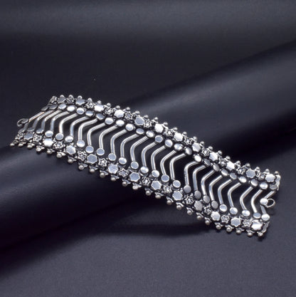Oxidized Silver Bracelet, Wide Boho Cuff, Tribal Statement Jewelry BRC-4133