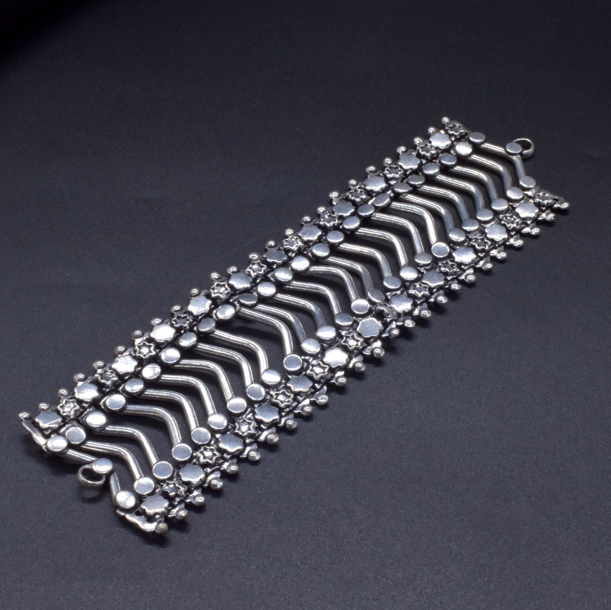 Oxidized Silver Bracelet, Wide Boho Cuff, Tribal Statement Jewelry BRC-4133