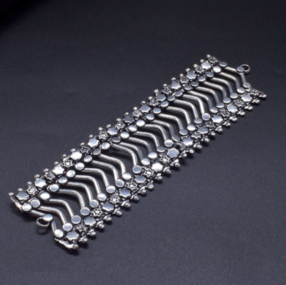 Oxidized Silver Bracelet, Wide Boho Cuff, Tribal Statement Jewelry BRC-4133