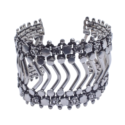Oxidized Silver Bracelet, Wide Boho Cuff, Tribal Statement Jewelry BRC-4133