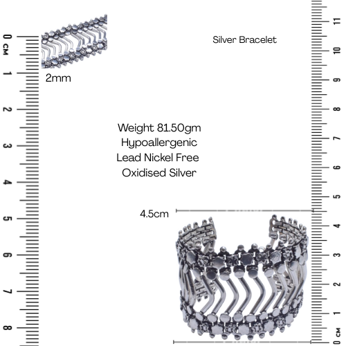 Oxidized Silver Bracelet, Wide Boho Cuff, Tribal Statement Jewelry BRC-4133