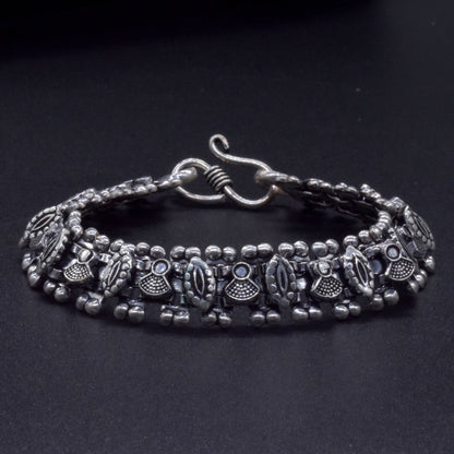 Silver Plated Chain Bracelet 7.5 inch Women Fashion Jewelry Oxidized BRC-4135