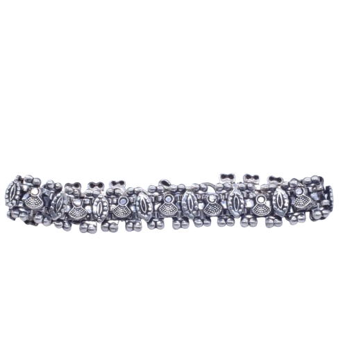 Silver Plated Chain Bracelet 7.5 inch Women Fashion Jewelry Oxidized BRC-4135