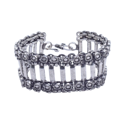 Oxidized Silver Bracelet, Beaded Link Cuff, Boho Ethnic Jewelry BRC-4136
