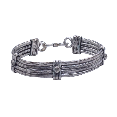 Oxidized Silver Cuff Bracelet Multi Strand Tribal Boho Bangle Jewelry BRC-4139