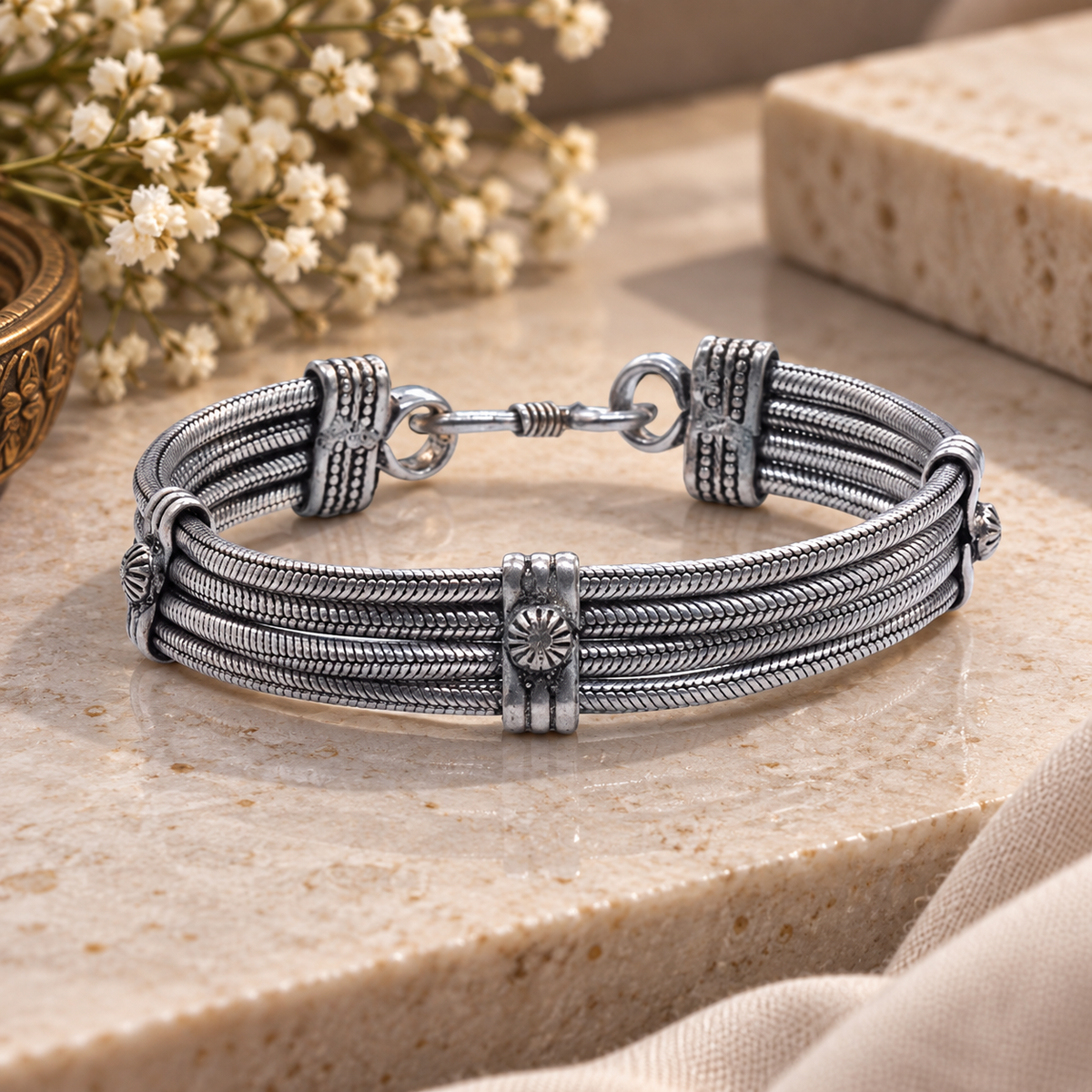 Oxidized Silver Cuff Bracelet Multi Strand Tribal Boho Bangle Jewelry BRC-4139