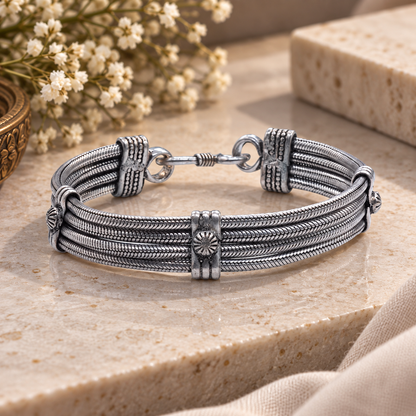 Oxidized Silver Cuff Bracelet Multi Strand Tribal Boho Bangle Jewelry BRC-4139