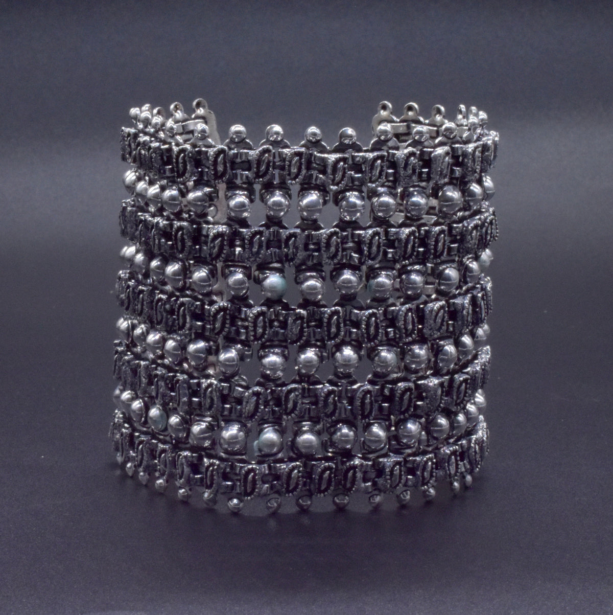 Oxidized Silver Multilayer Cuff Bracelet Tribal Boho Garba Jewelry BRC-4140