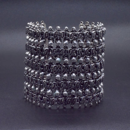 Oxidized Silver Multilayer Cuff Bracelet Tribal Boho Garba Jewelry BRC-4140