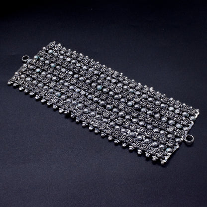 Oxidized Silver Multilayer Cuff Bracelet Tribal Boho Garba Jewelry BRC-4140