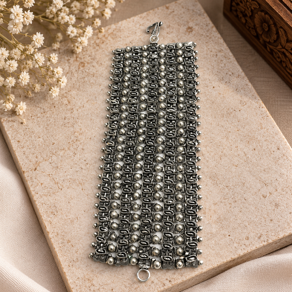Oxidized Silver Multilayer Cuff Bracelet Tribal Boho Garba Jewelry BRC-4140