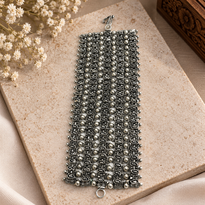 Oxidized Silver Multilayer Cuff Bracelet Tribal Boho Garba Jewelry BRC-4140