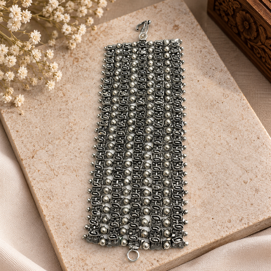 Oxidized Silver Multilayer Cuff Bracelet Tribal Boho Garba Jewelry BRC-4140