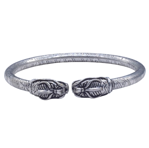 Textured Silver Oxidised Plated Dragon Bangle Bracelet Open Kada BRC-4145