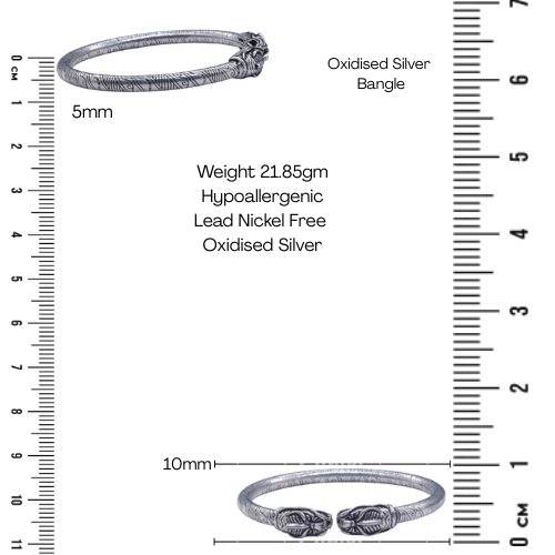 Textured Silver Oxidised Plated Dragon Bangle Bracelet Open Kada BRC-4145