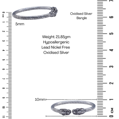 Textured Silver Oxidised Plated Dragon Bangle Bracelet Open Kada BRC-4145