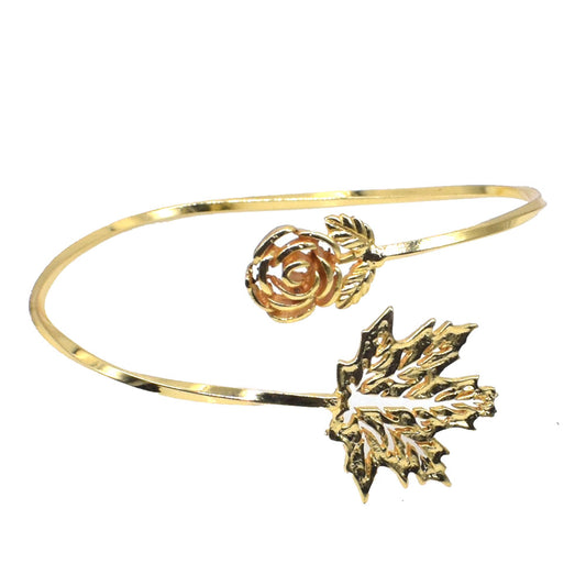 Lotus Leaf Bangle Mother's Day Gift Gold Plated Adjustable Bracelet BRC-4730