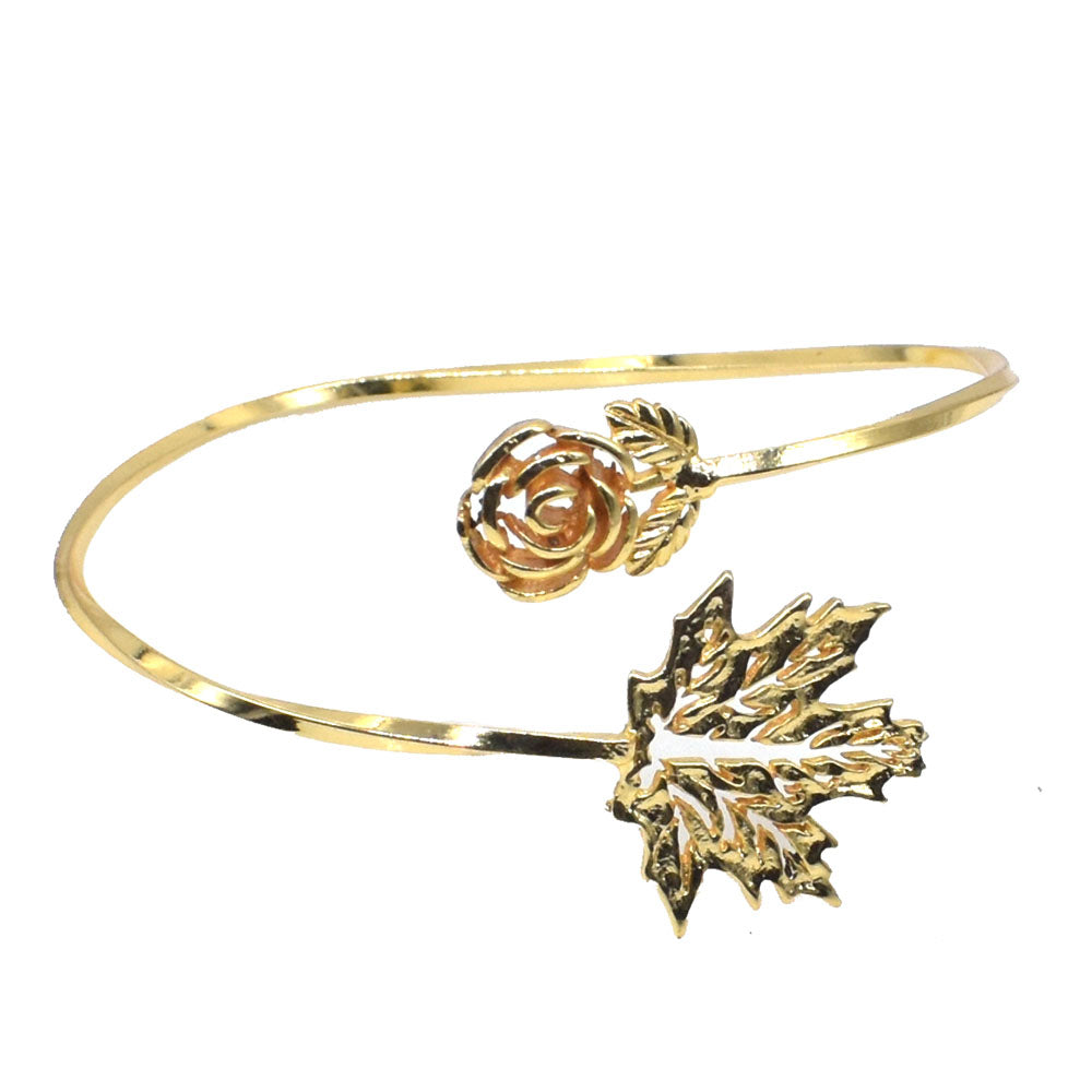 Lotus Leaf Bangle Mother's Day Gift Gold Plated Adjustable Bracelet BRC-4730