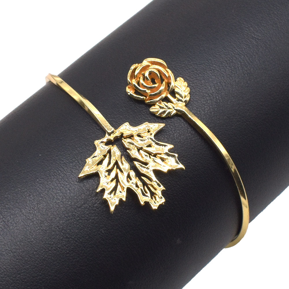 Lotus Leaf Bangle Mother's Day Gift Gold Plated Adjustable Bracelet BRC-4730