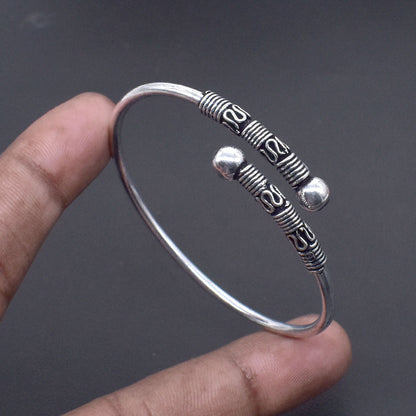 Silver Oxidized Plain Bangle Adjustable Handmade Jewelry Gift For Her BRC-4844
