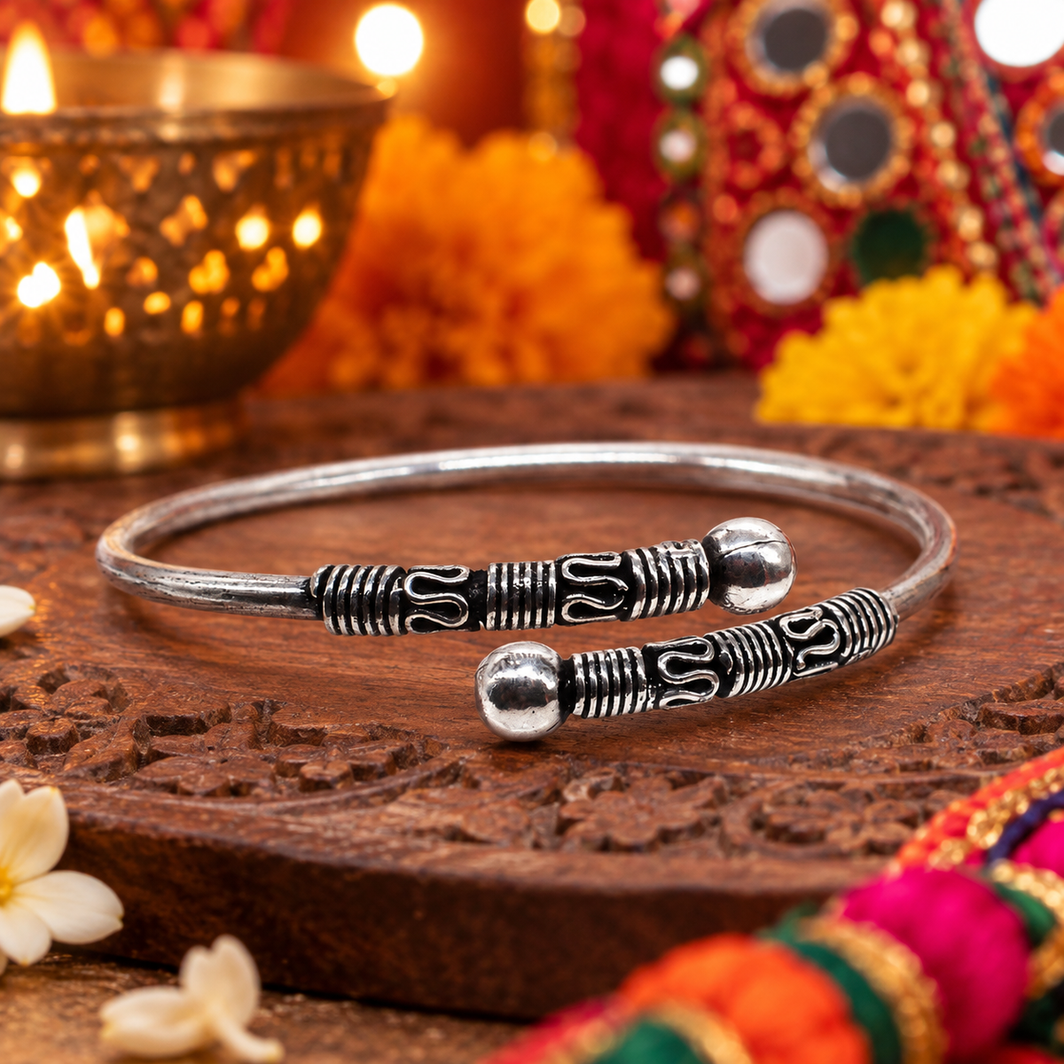 Silver Oxidized Plain Bangle Adjustable Handmade Jewelry Gift For Her BRC-4844