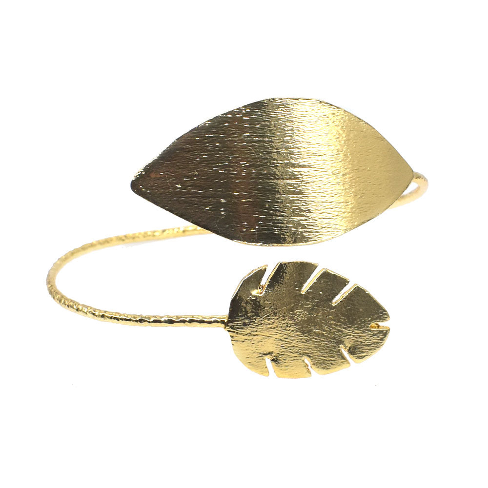 Handmade Gold Plated Leaf Cuff Bangle Adjustable Nature Inspired Open Cuff BRC-4850