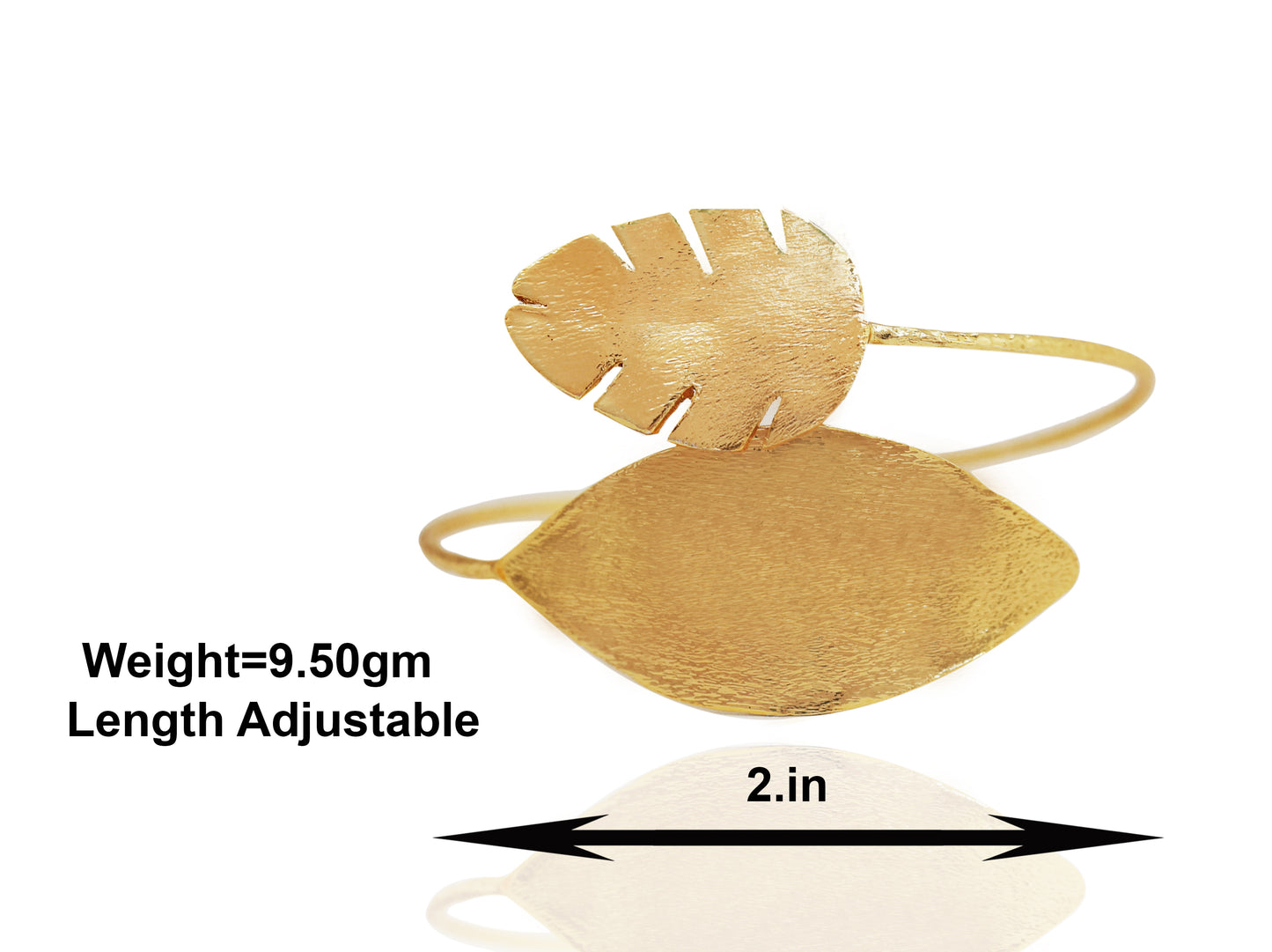 Handmade Gold Plated Leaf Cuff Bangle Adjustable Nature Inspired Open Cuff BRC-4850