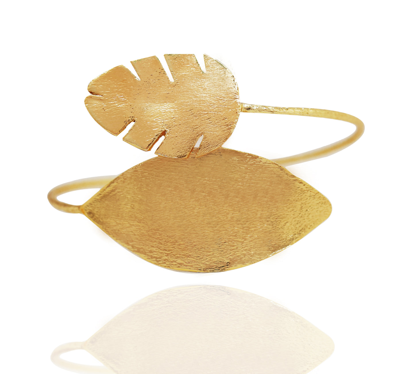 Handmade Gold Plated Leaf Cuff Bangle Adjustable Nature Inspired Open Cuff BRC-4850