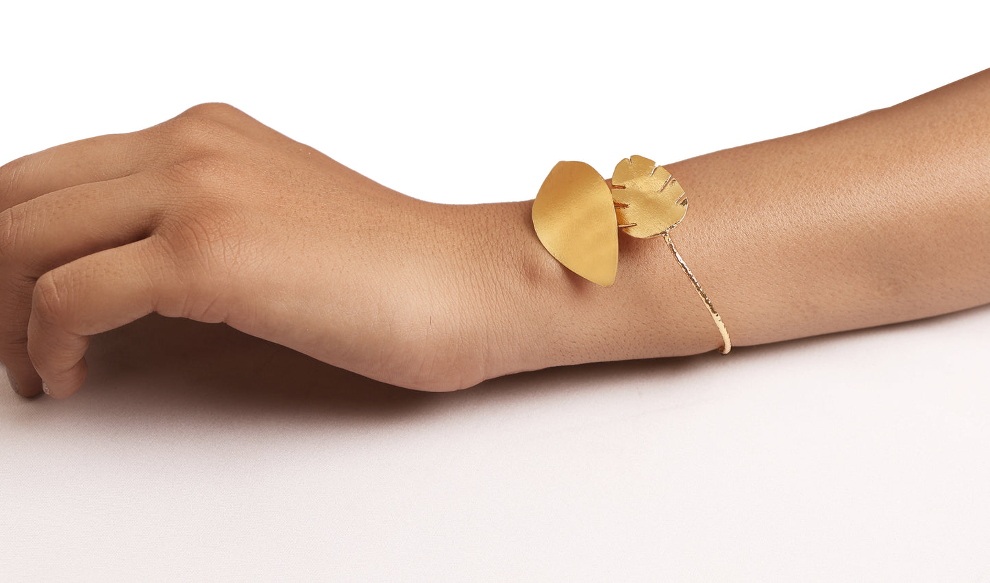 Handmade Gold Plated Leaf Cuff Bangle Adjustable Nature Inspired Open Cuff BRC-4850