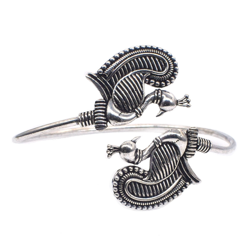 Oxidized Silver Peacock Cuff Bracelet, Indian Tribal Boho Jewelry BRC-4896
