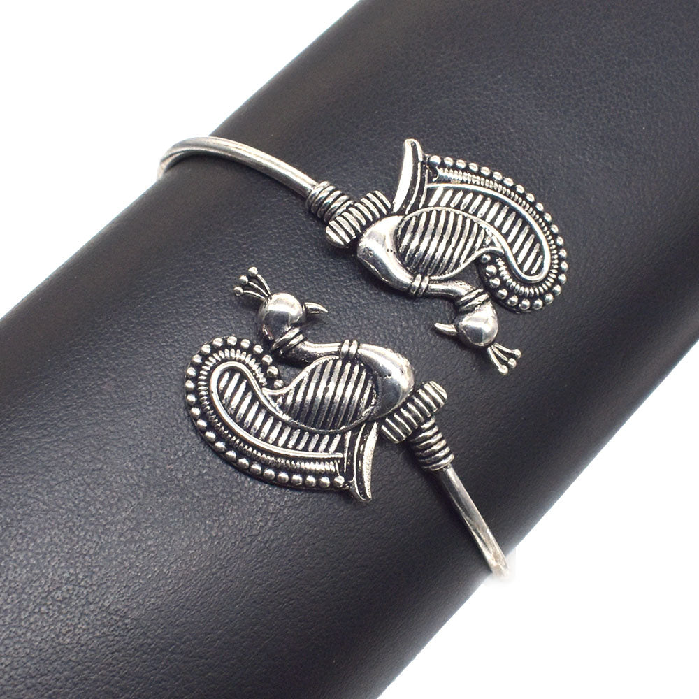 Oxidized Silver Peacock Cuff Bracelet, Indian Tribal Boho Jewelry BRC-4896