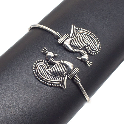 Oxidized Silver Peacock Cuff Bracelet, Indian Tribal Boho Jewelry BRC-4896
