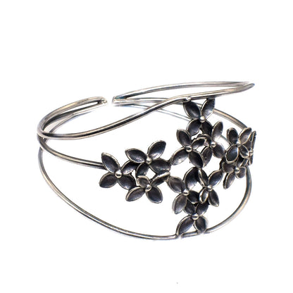 Floral Vine Cuff Bracelet, Oxidized Silver Botanical Boho Jewelry BRC-4905
