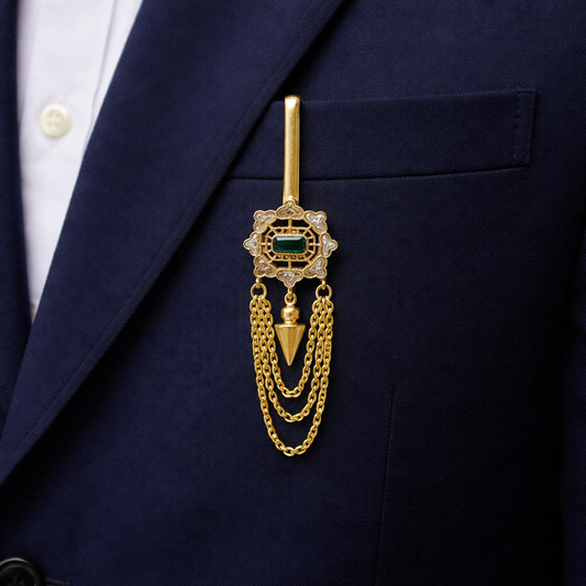 Gold Plated Geometric Chain Brooch for Men Wedding Suit Lapel Pin BRO01-GLD