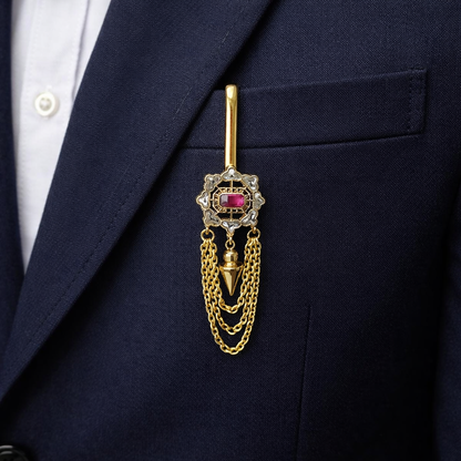 Gold Plated Geometric Chain Brooch for Men Wedding Suit Lapel Pin BRO01-GLD