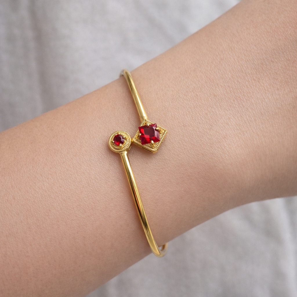 Elegant Gold Open Cuff Bracelet with Dual Geometric Accent Design for Women