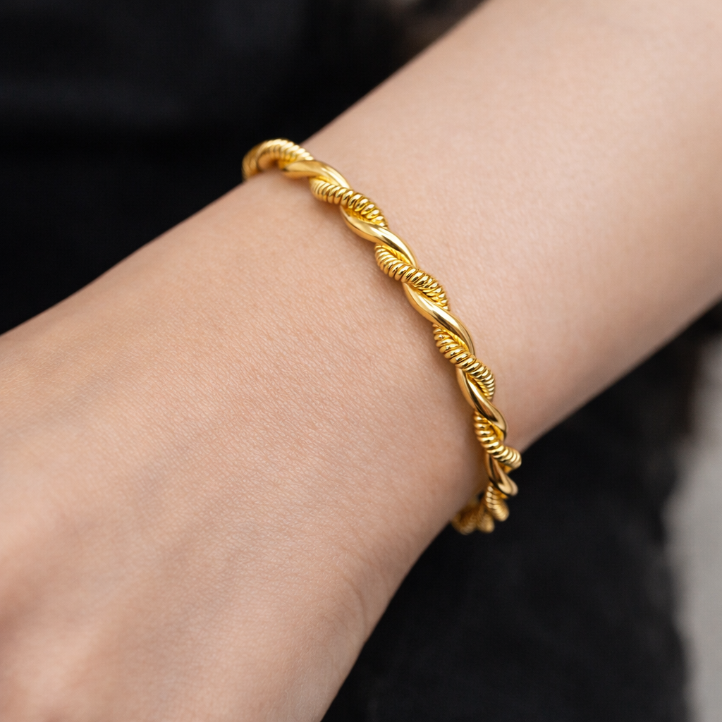 Twisted Gold Open Cuff Bracelet ? Elegant Rope Design Bangle for Women BSW04-GLD