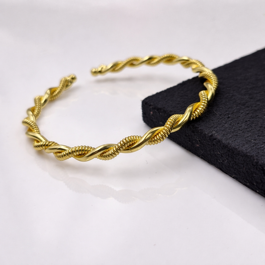 Twisted Gold Open Cuff Bracelet ? Elegant Rope Design Bangle for Women BSW04-GLD