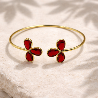 Elegant Gold Open Cuff Bracelet with Floral Petal Design Minimal Bangle BSW06-GLD