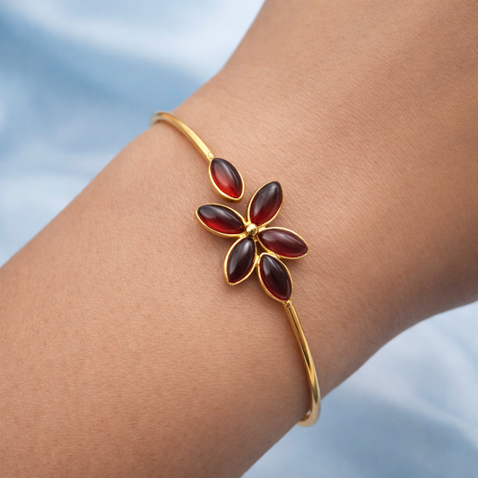 Elegant Gold Open Cuff Bracelet with Floral Center Design Minimal Bangle BSW07-GLD