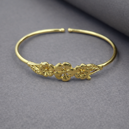 Elegant Gold Open Cuff Bracelet with Floral Motif Design Bangle for Women BSW09-GLD