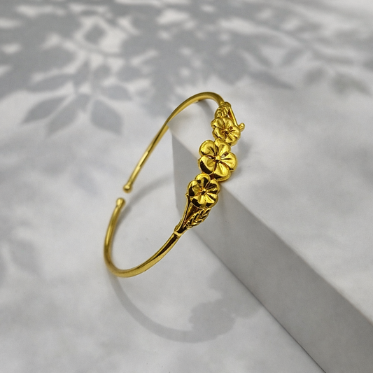 Elegant Gold Open Cuff Bracelet with Floral Motif Design Bangle for Women BSW09-GLD