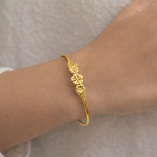 Elegant Gold Open Cuff Bracelet with Floral Motif Design Bangle for Women BSW09-GLD