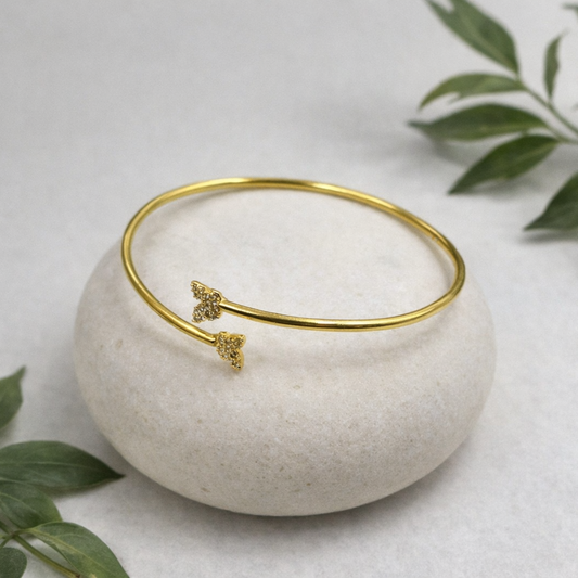 Minimal Gold Open Cuff Bracelet with Dual Butterfly Design Bangle for Women BSW10-GLD