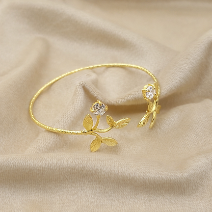 Elegant Gold Open Cuff Bracelet with Leaf Branch Design BSW11-GLD