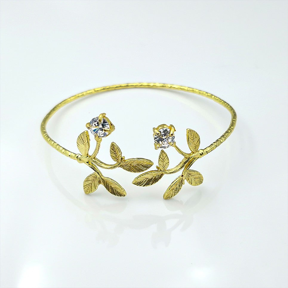 Elegant Gold Open Cuff Bracelet with Leaf Branch Design BSW11-GLD