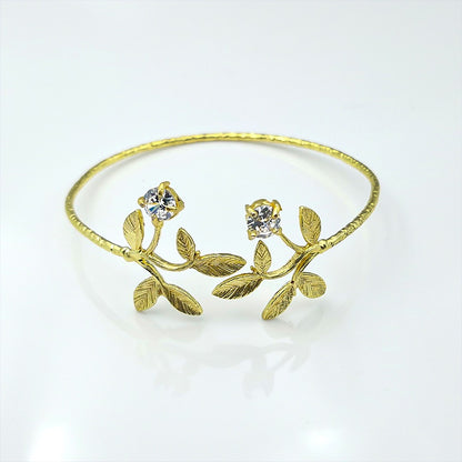 Elegant Gold Open Cuff Bracelet with Leaf Branch Design BSW11-GLD