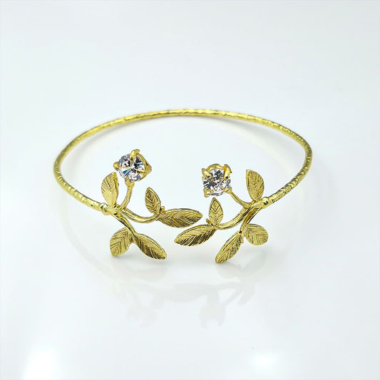 Elegant Gold Open Cuff Bracelet with Leaf Branch Design BSW11-GLD