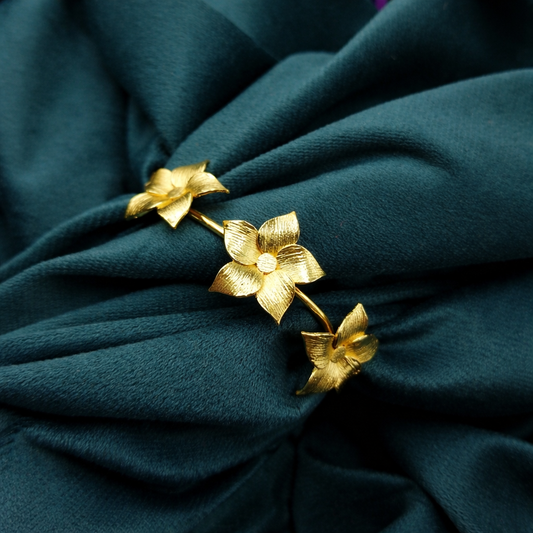 Elegant Gold Floral Open Cuff Bracelet Textured Flower Design Bangle BSW13-GLD