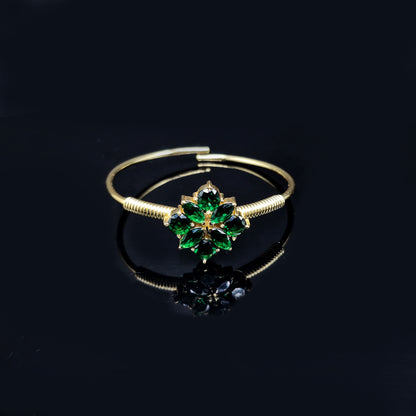 Elegant Gold Open Cuff Bracelet with Floral Cluster Design BSW14-GLD